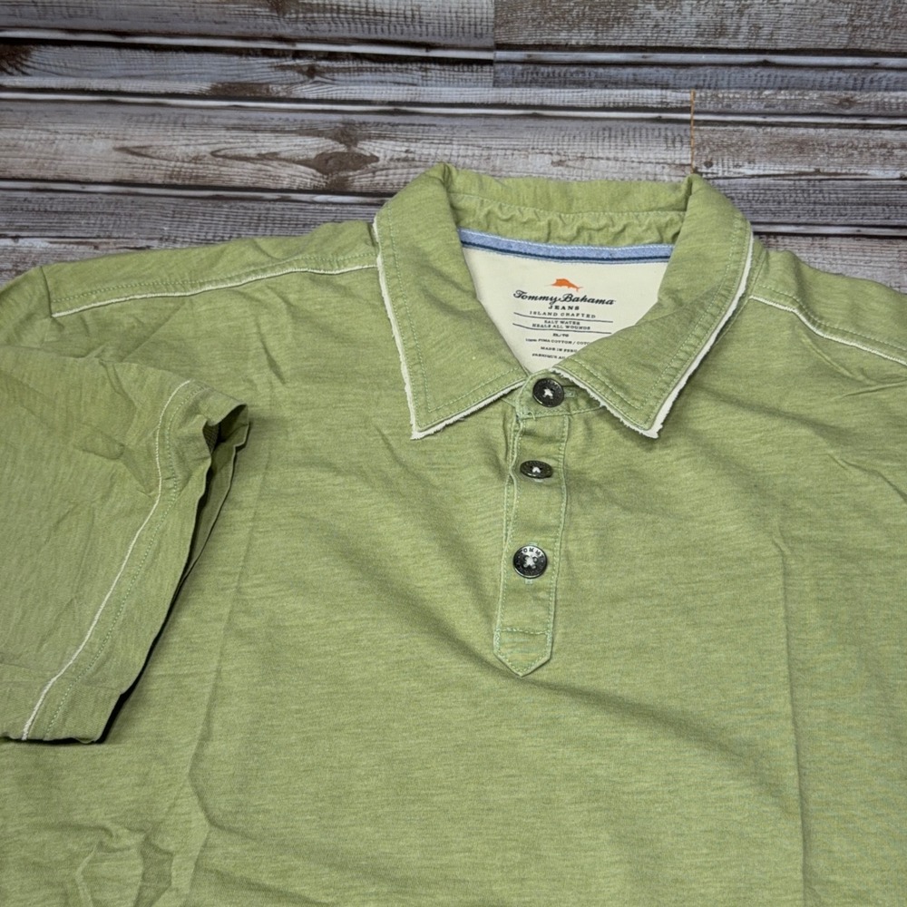 Tommy Bahama Polo Shirt Mens XL Green Pima Cotton Short Sleeve Salt Water Craft